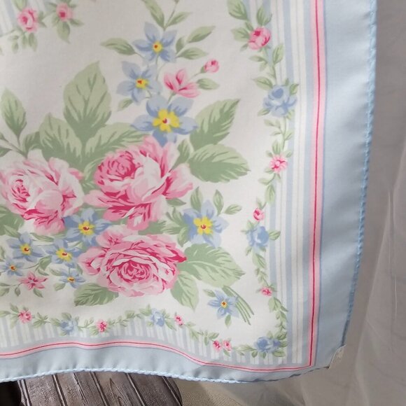 Vintage Avon Blue Pink Floral Striped Cottagecore Boho Prairie Scarf - Picture 6 of 10